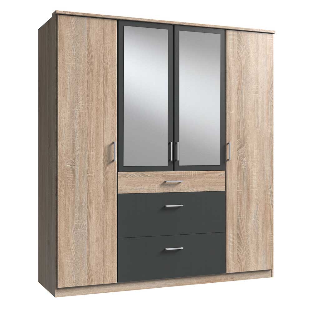 Kleiderschrank Nurana in Eiche Sägerau und Dunkelgrau