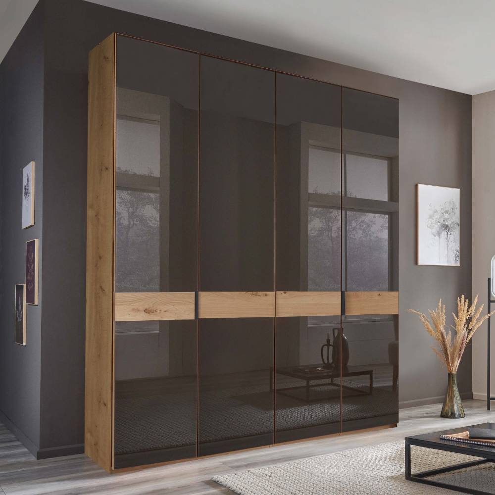 Schlafzimmerschrank modern Merkur in Eiche Bianco und Dunkelbraun