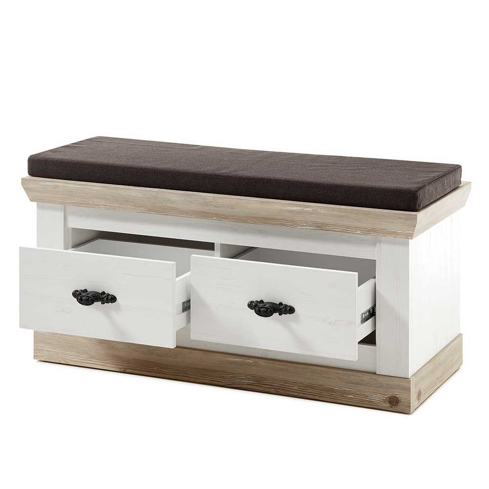 Landhausstil Flurgardarobe Flurencina in Weiß und Pinienfarben (fünfteilig)
