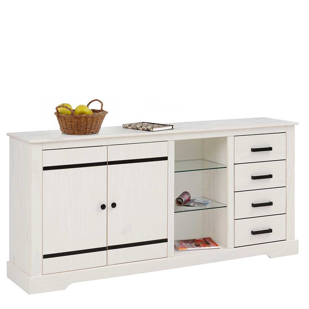 Sideboard Siluzia aus Kiefer Massivholz in Weiß und Schwarz