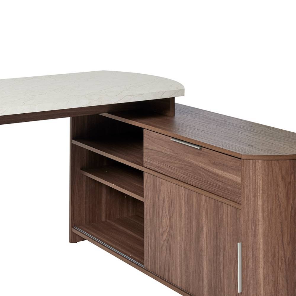 Designschreibtisch Yochana in Marmor Optik und Walnussfarben