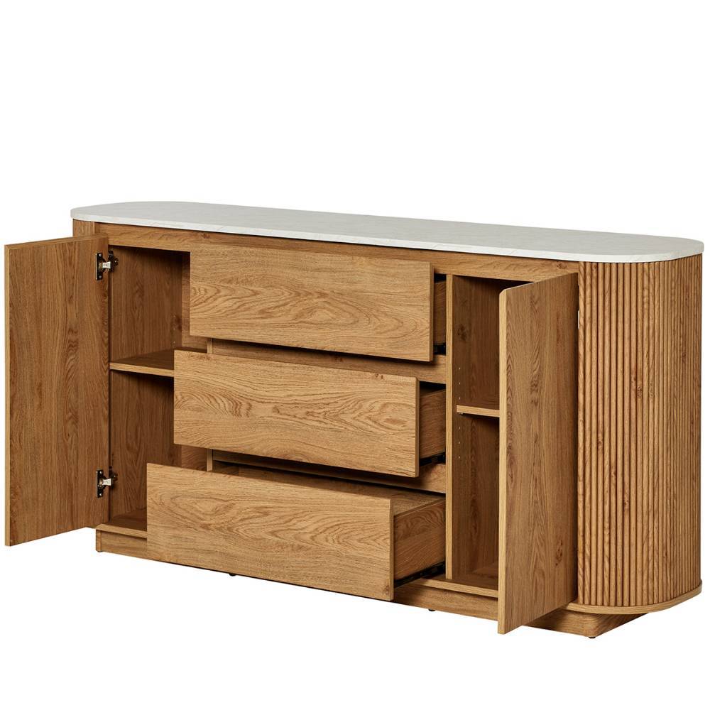 Sideboard Samluca in Eichefarben und Marmor Optik - ovale Form