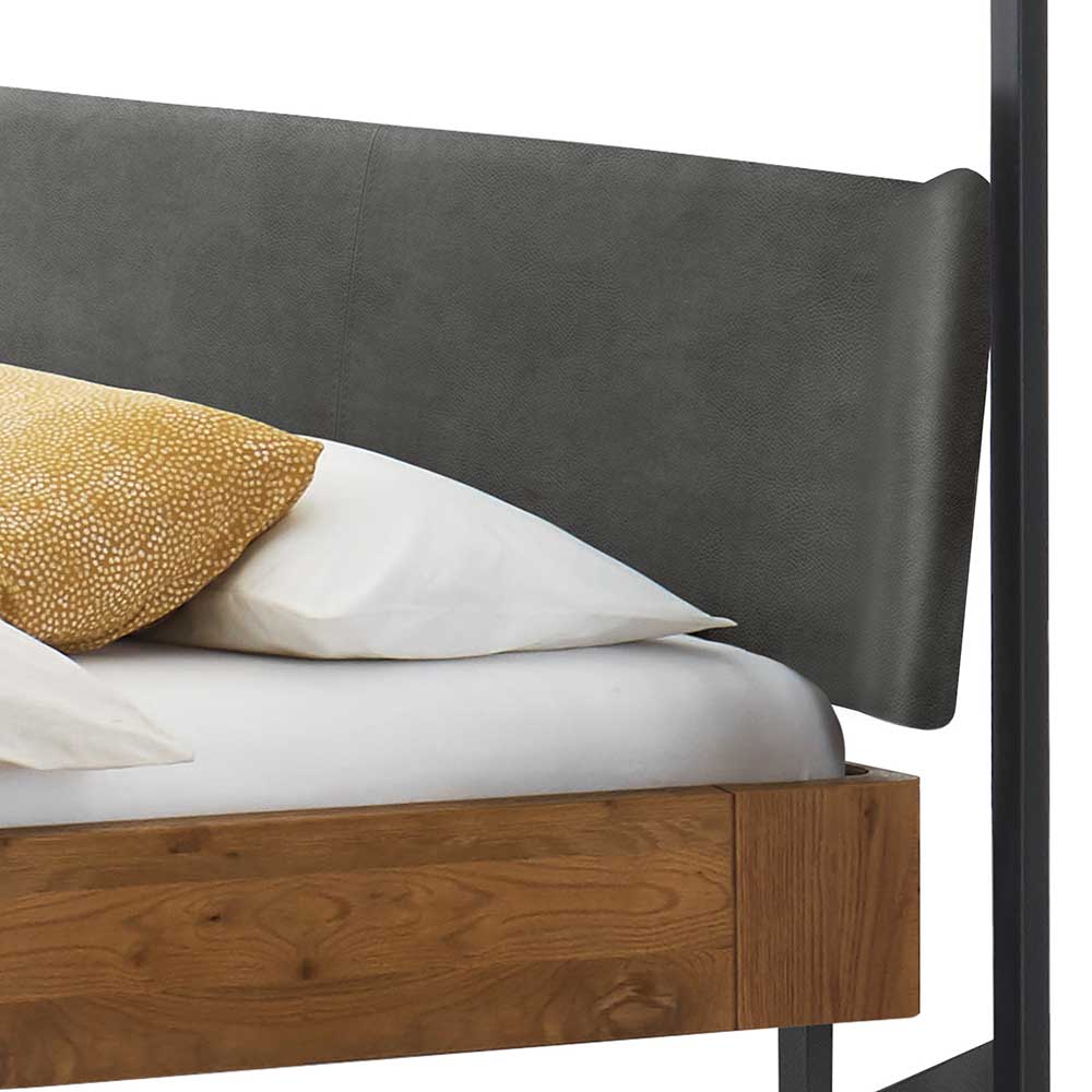 Loft Stil Himmelbett Refeugi aus Wildeiche Massivholz und Metall 200 cm hoch