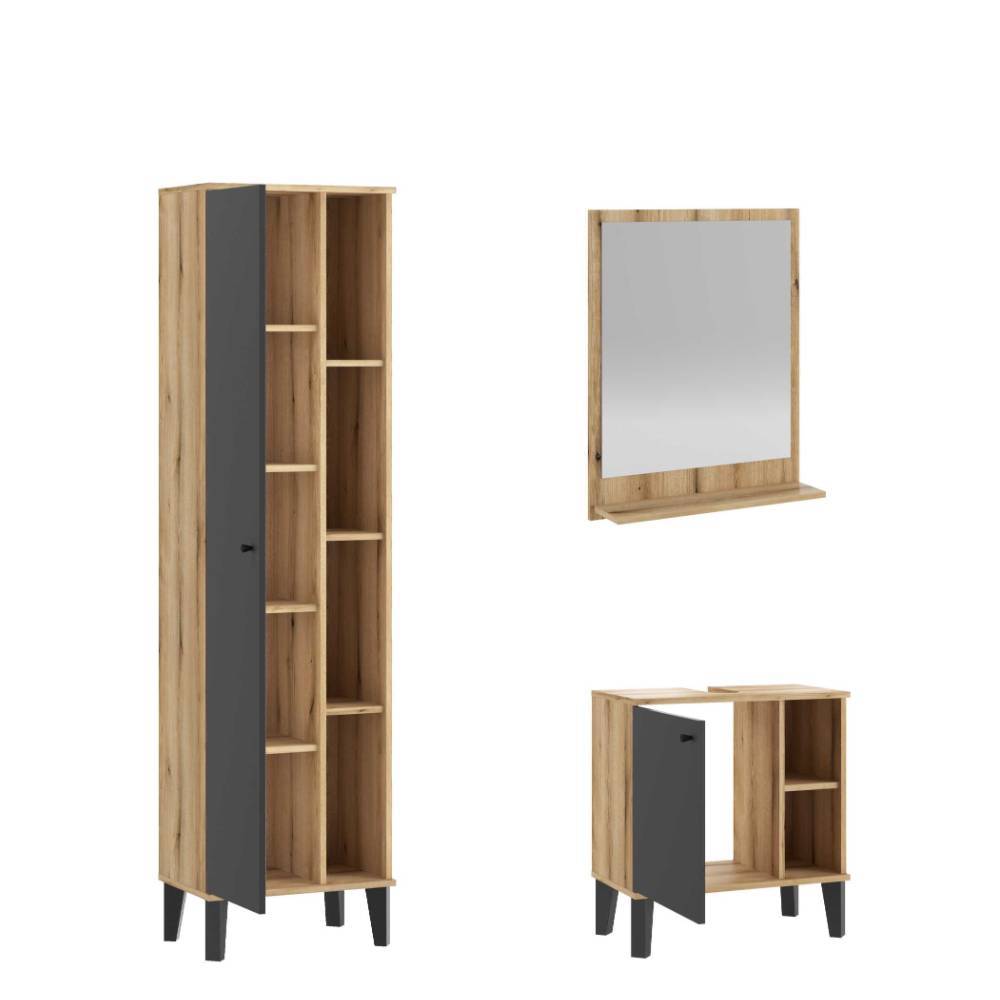 Badezimmerset modern Pattinos in Wildeichefarben und Grau (dreiteilig)