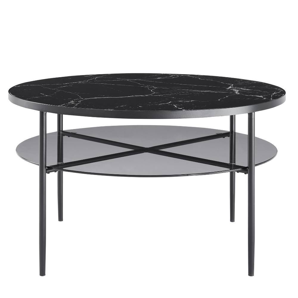 Couchtisch Sanfernada in runder Form aus bedrucktem Glas & Metall