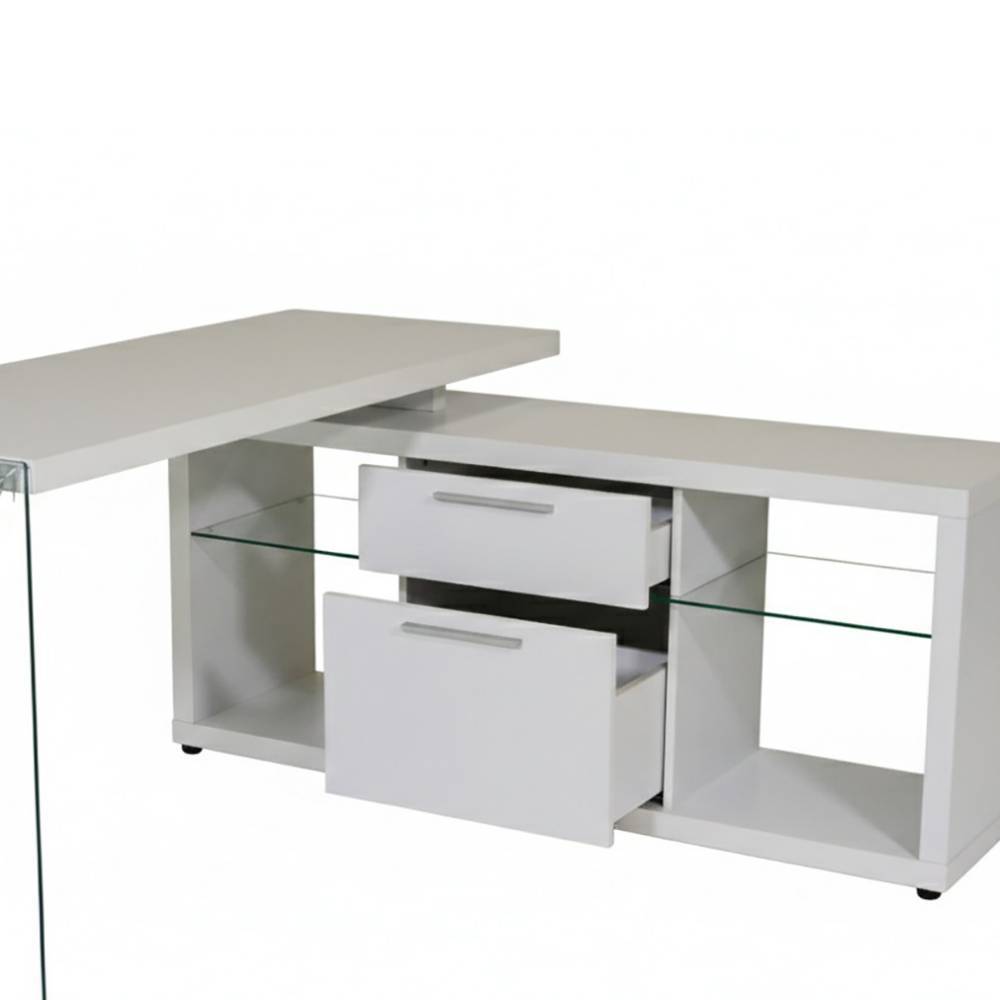 Designschreibtisch Turex in Weiß mit Sicherheitsglas Wange