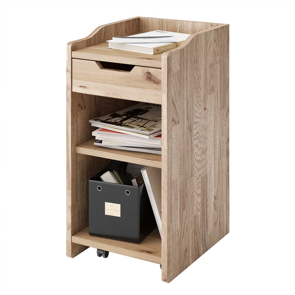 Schreibtischcontainer Livino aus Wildeiche Massivholz 66 cm hoch