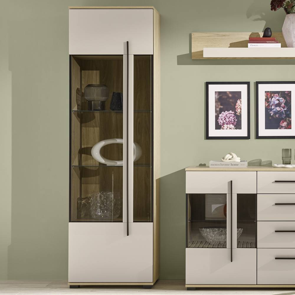 Anbauwand Helina in Beigegrau und Wildeiche Bianco (vierteilig)