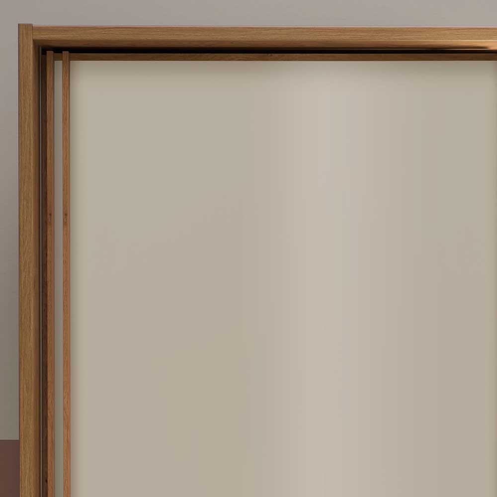 Schwebetürenschrank Veyfas in Beige Glas beschichtet und Eiche teilmassiv