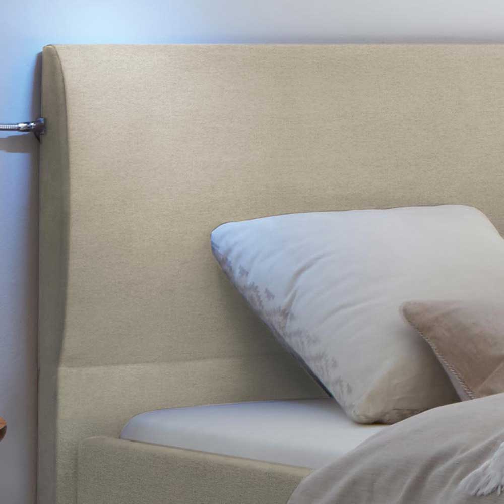 Polsterbett Beige Nava mit Vierfußgestell aus Holz in Nussbaumfarben