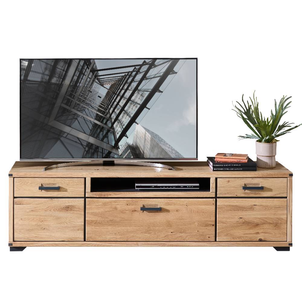 TV Lowboard Tablonero in Wildeichefarben mit einem offenen Gerätefach