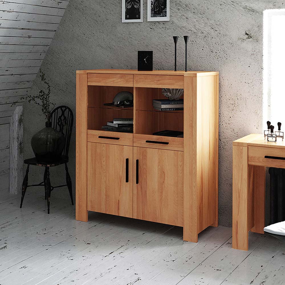 Wohnzimmer Highboard Lasmus aus Kernbuche Massivholz 110 cm
