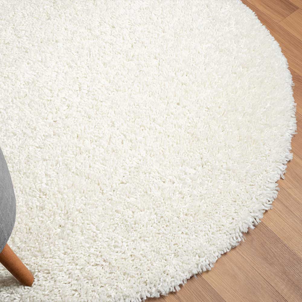 Weißer Shaggy Teppich Exmonda 150 cm Durchmesser rund