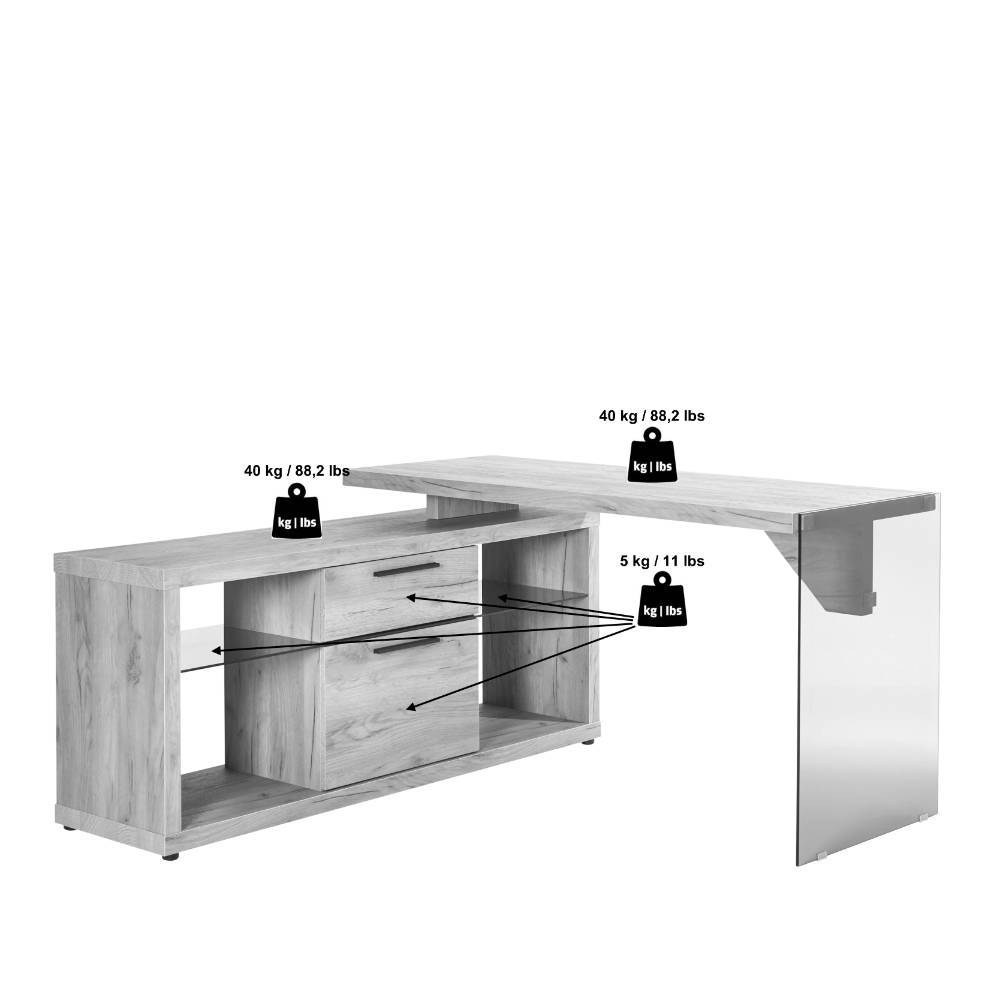 Büroschreibtisch Radius mit Seitenregalen und zwei Schubladen