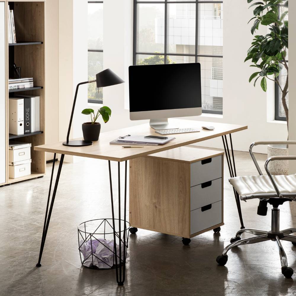 Designschreibtisch Rasvanna in Weißeiche Holzoptik 138 cm breit
