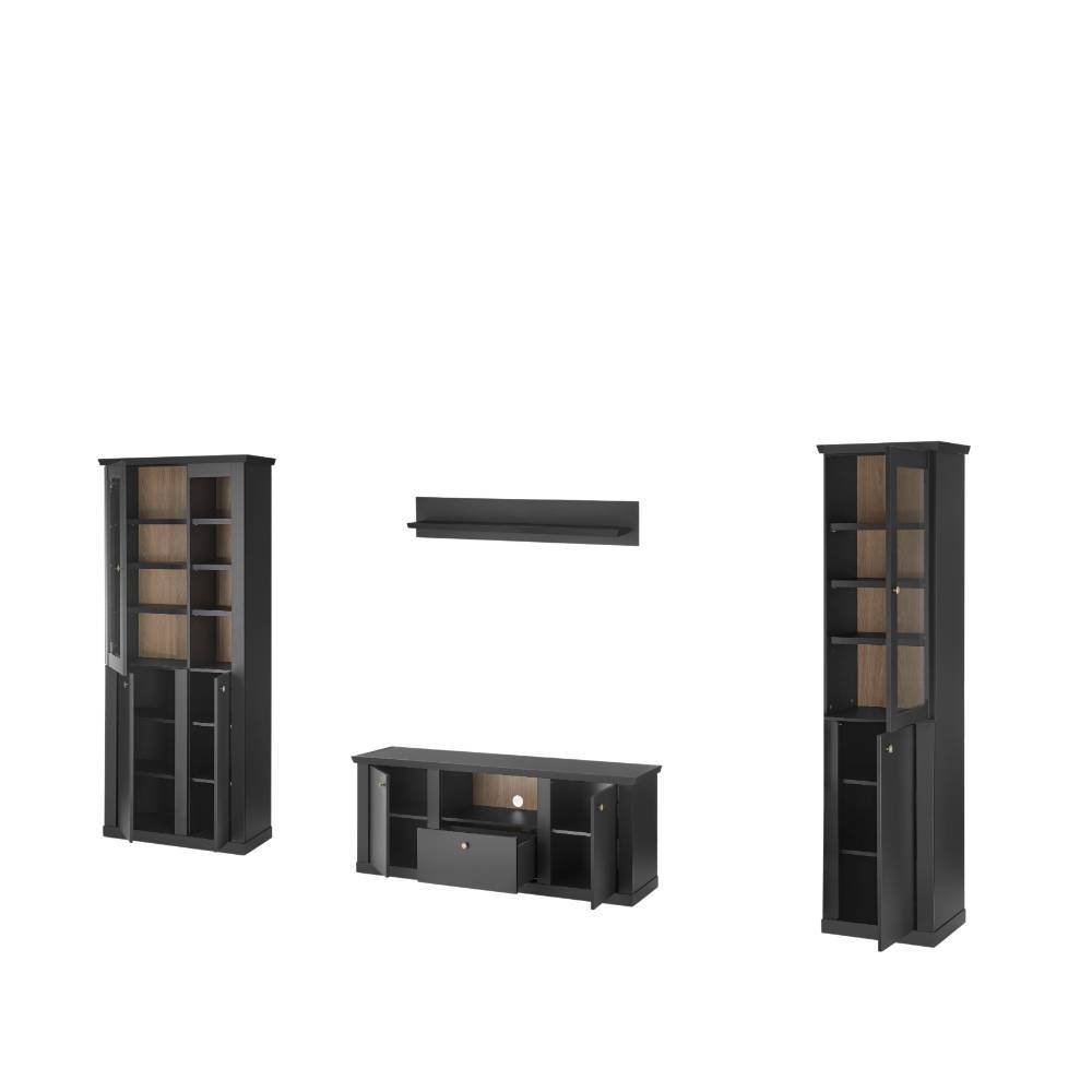 Wohnwand Enjta in Schwarz matt 202 cm hoch (vierteilig)