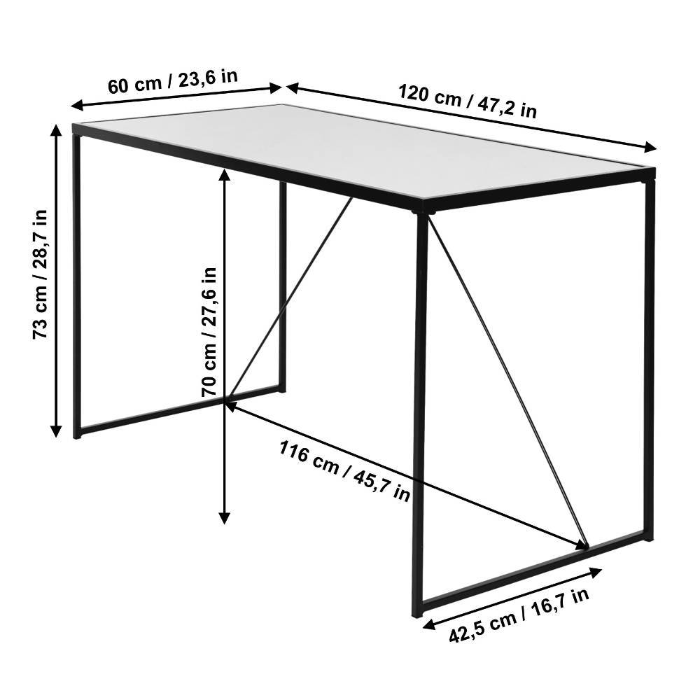 Bügelgestell Schreibtisch Zybilla in Schwarz und Weiß