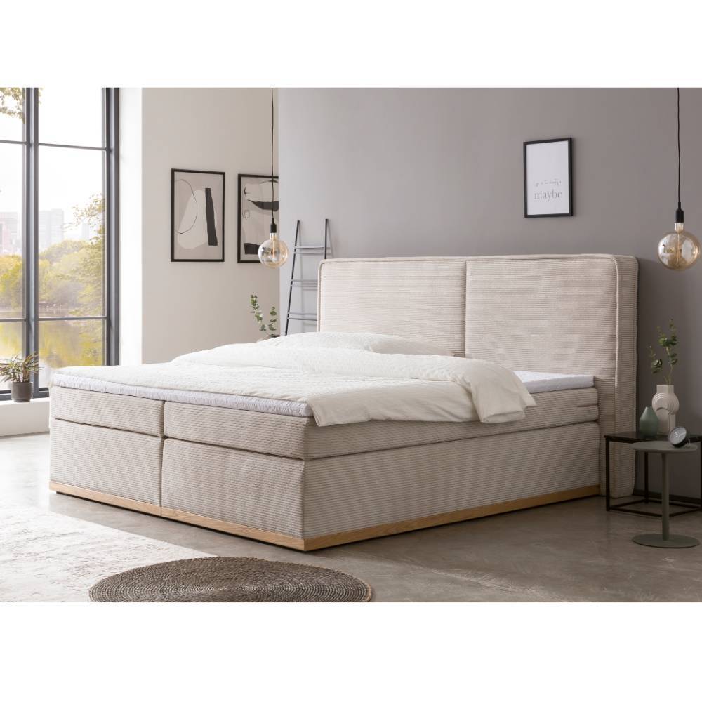 Boxspringbett Hortenza aus Breitcord in Cremeweiß