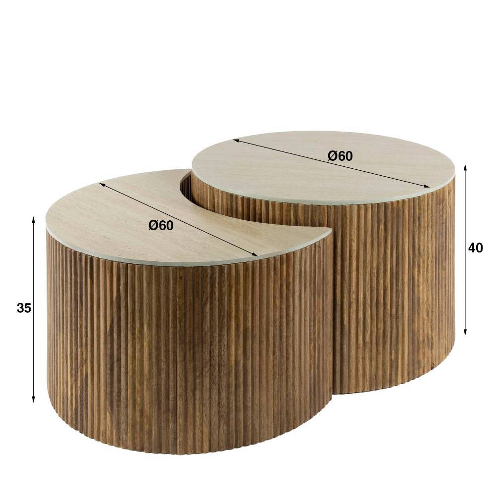 Satztisch Nongo in Mangoholz Sandfarben und Beigegrau (zweiteilig)