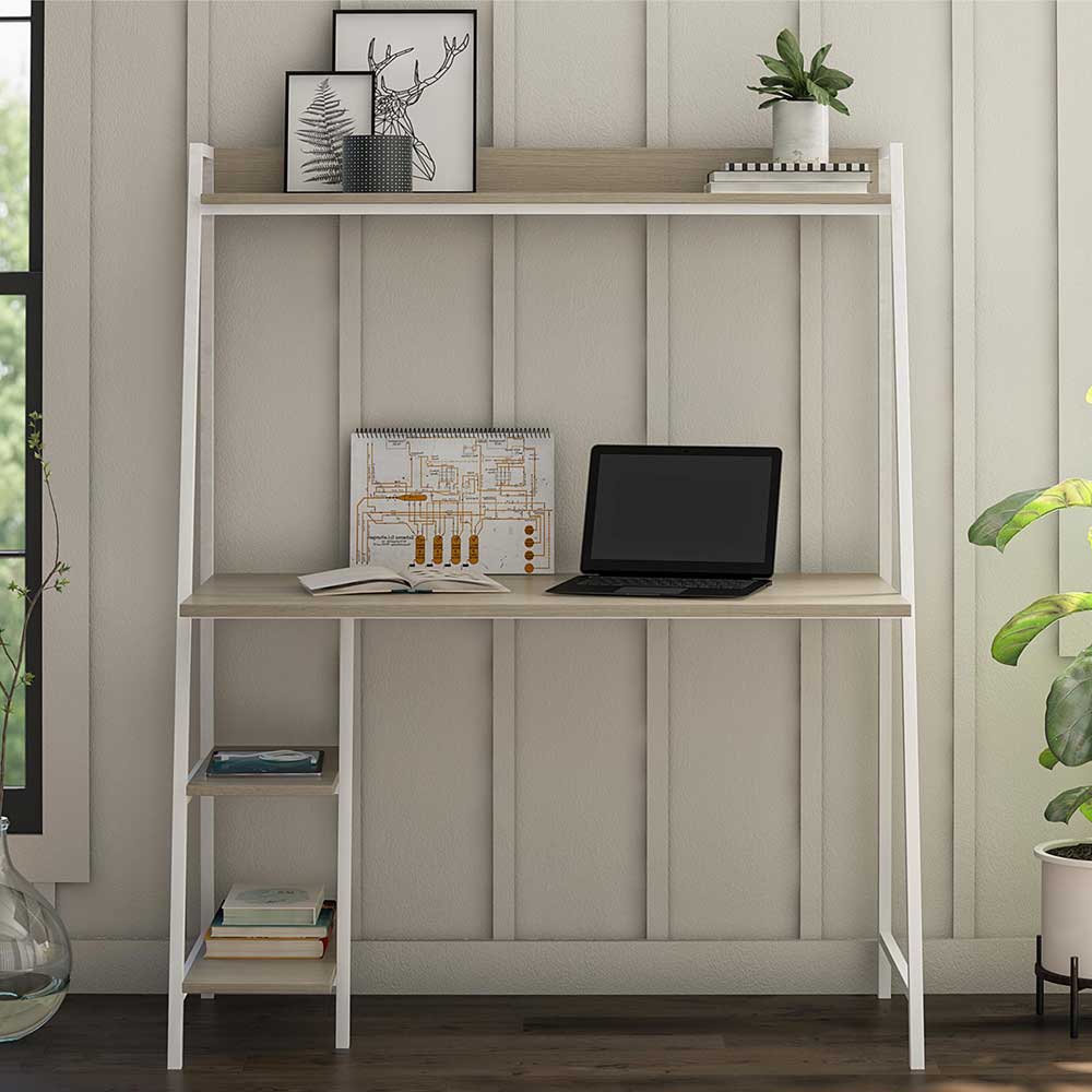 Moderner Schreibtisch Linvares mit Seitenregalen im Skandi Design