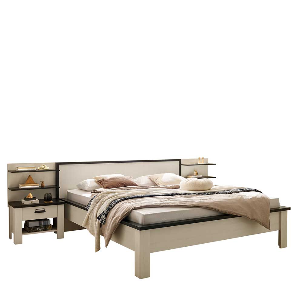 Landhausstil Doppel Bett Dionada 180x200 cm mit Kommoden & Paneel (dreiteilig)