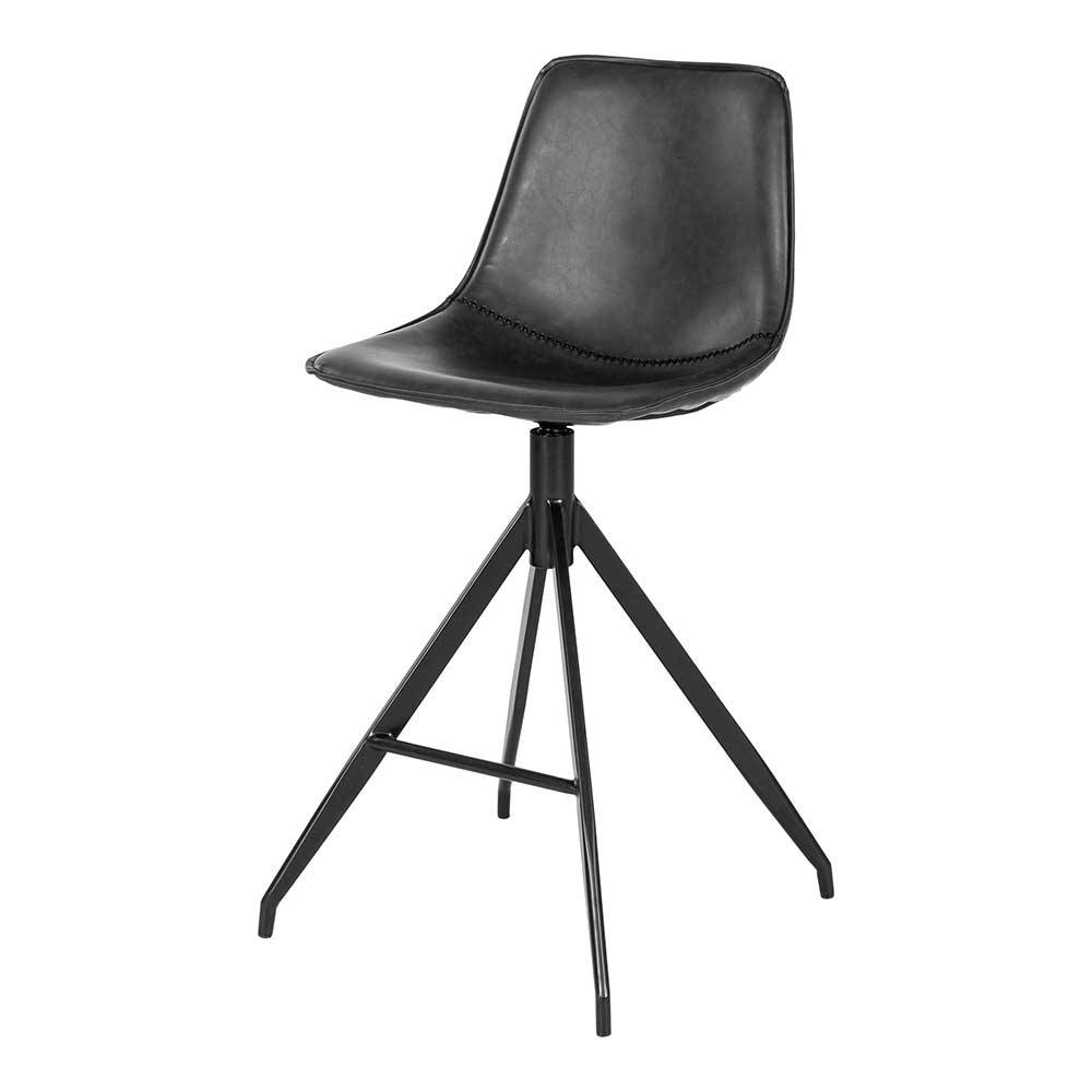 Schwarze Barstühle Vorenza aus Kunstleder und Metall mit 65 cm Sitzhöhe (2er Set)
