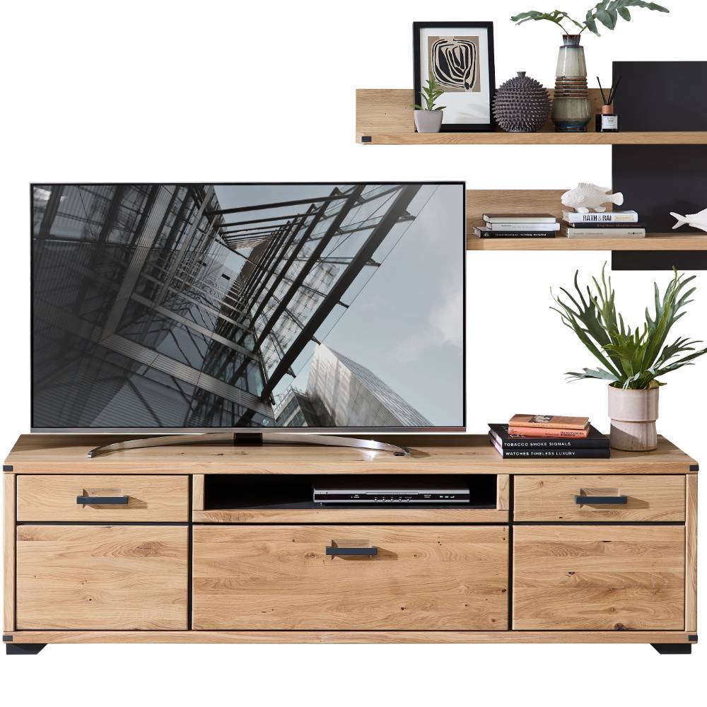 TV Wohnwand Tablonero in Wildeichefarben mit LED Beleuchtung (dreiteilig)