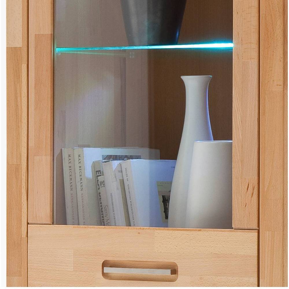Vitrine Kernbuche Jameson mit Glastür und Massivholztür