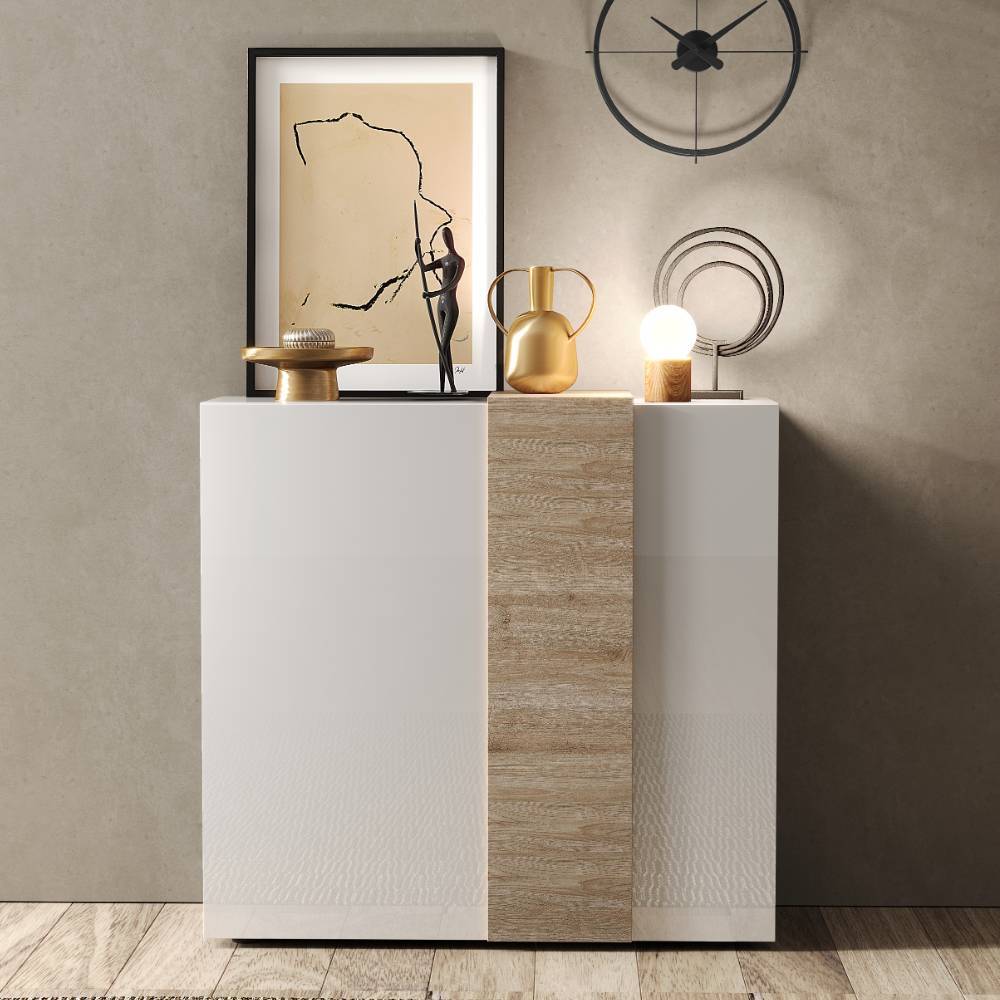 Highboard Eight in Weiß und Wildeichefarben