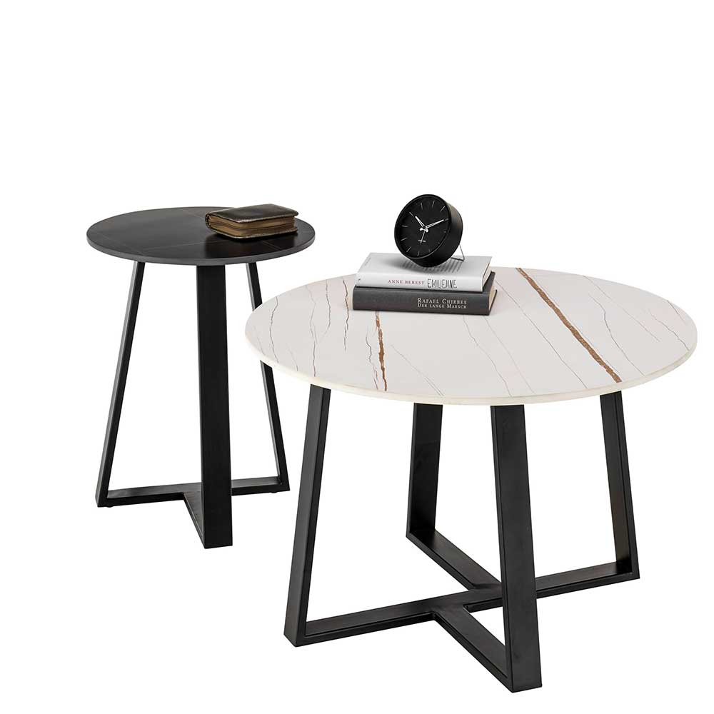 Sofa Tisch Set rund Vescavon mit Keramikplatten und Bügelgestellen (zweiteilig)