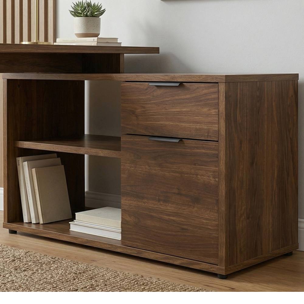 Büroschreibtisch Ortensia mit Seitenregalen in modernem Design