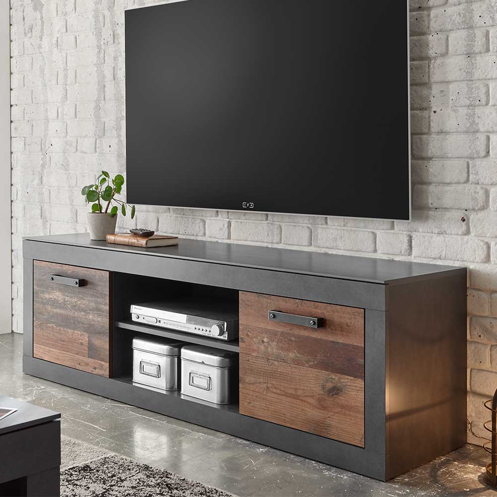 Fernseher Unterschrank Frondito im Loft Design in Altholz Optik und Dunkelgrau
