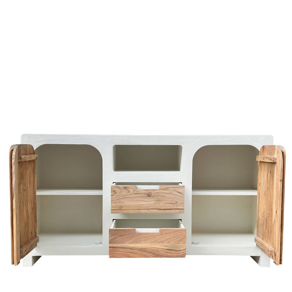 Sideboard Janyna aus Akazie Massivholz mit Struktur Kalkputz