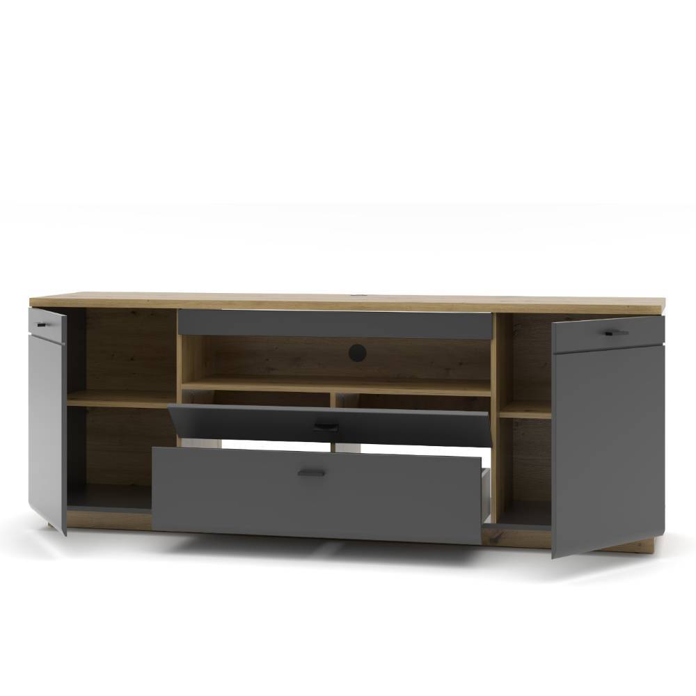 Design Wohnwand Yarisis in Dunkelgrau und Wildeichefarben (achtteilig)