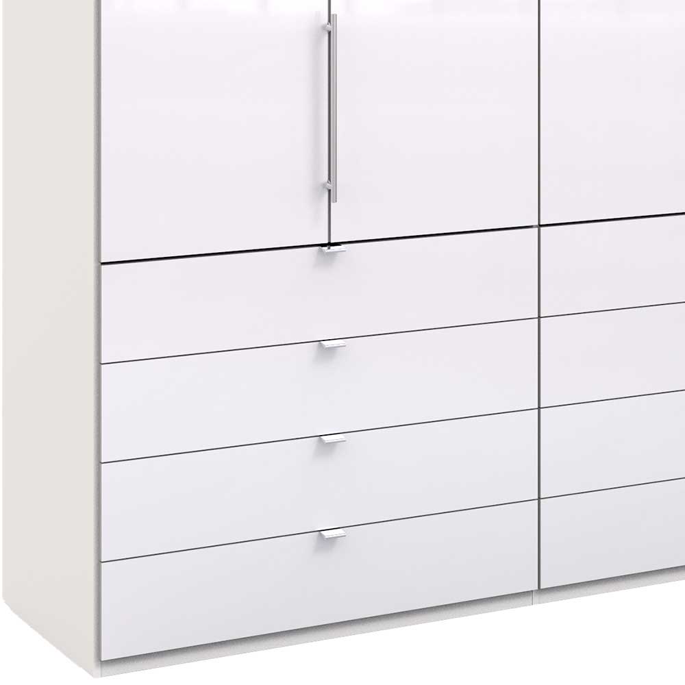 Moderner Falttürenschrank Grinzia in Weiß Glas beschichtet