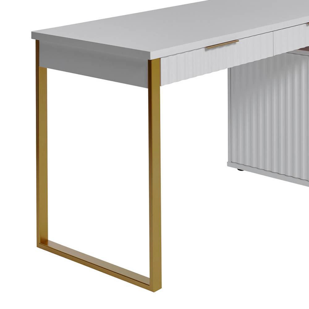 Designschreibtisch Bryan in Goldfarben und Weiß