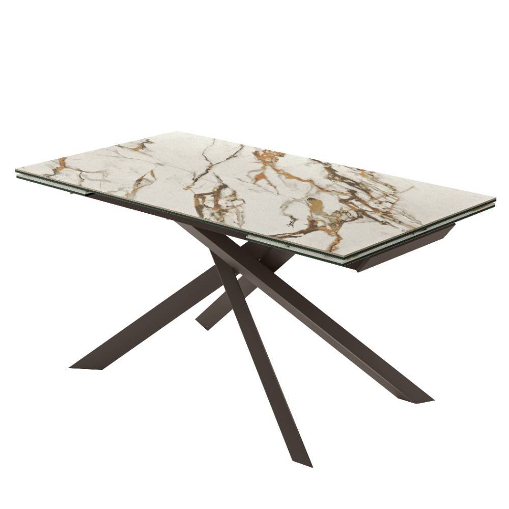 Tisch Esszimmer Ruo mit Mikado Fußgestell und zwei Einlegeplatten