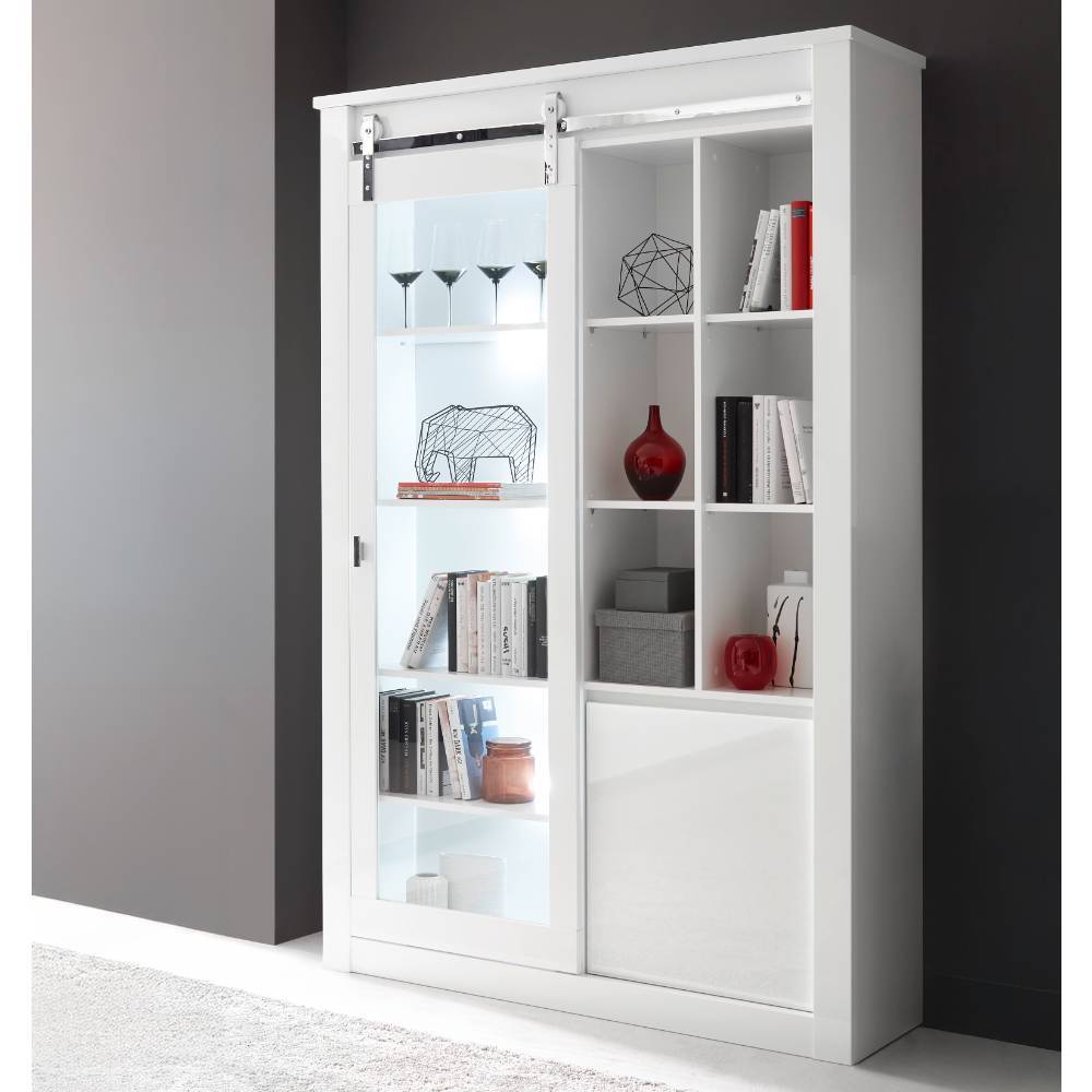Vitrine Melvyno mit Glastür und sechs offenen Fächern
