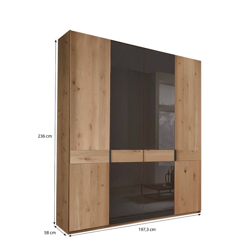 Drehtürenkleiderschrank modern Merkur in Eiche Bianco und Dunkelbraun