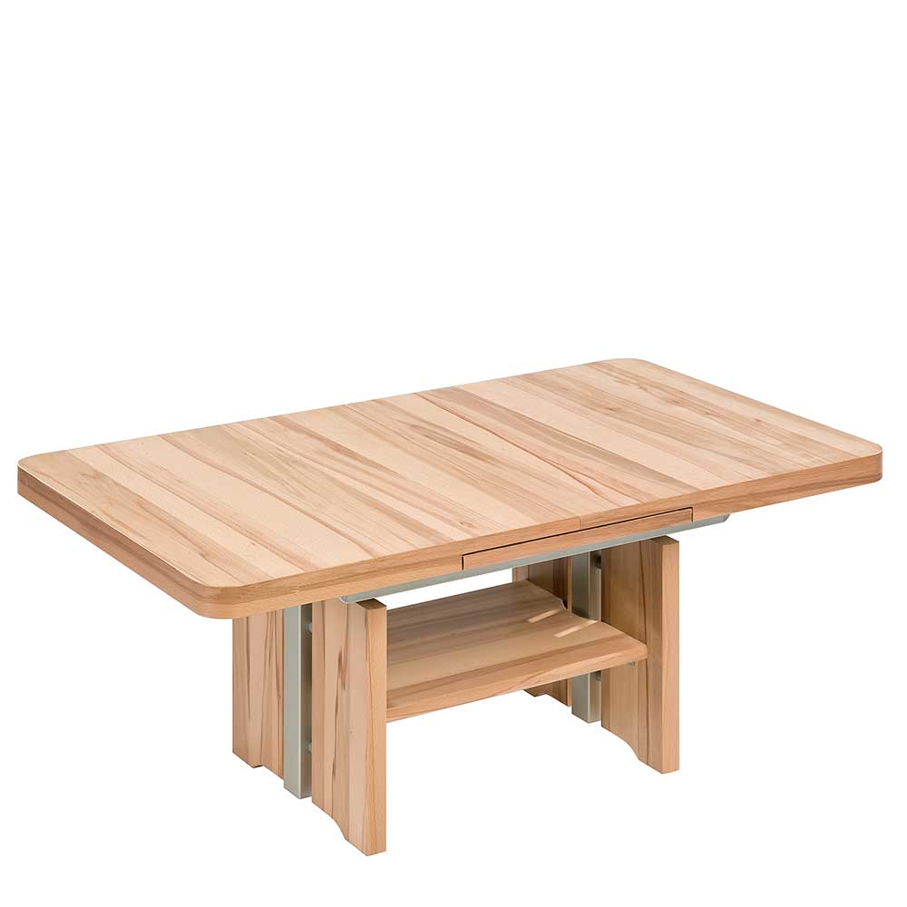 Höhenverstellbarer Wohnzimmer Tisch Palm in Kernbuchefarben mit Kulissenauszug