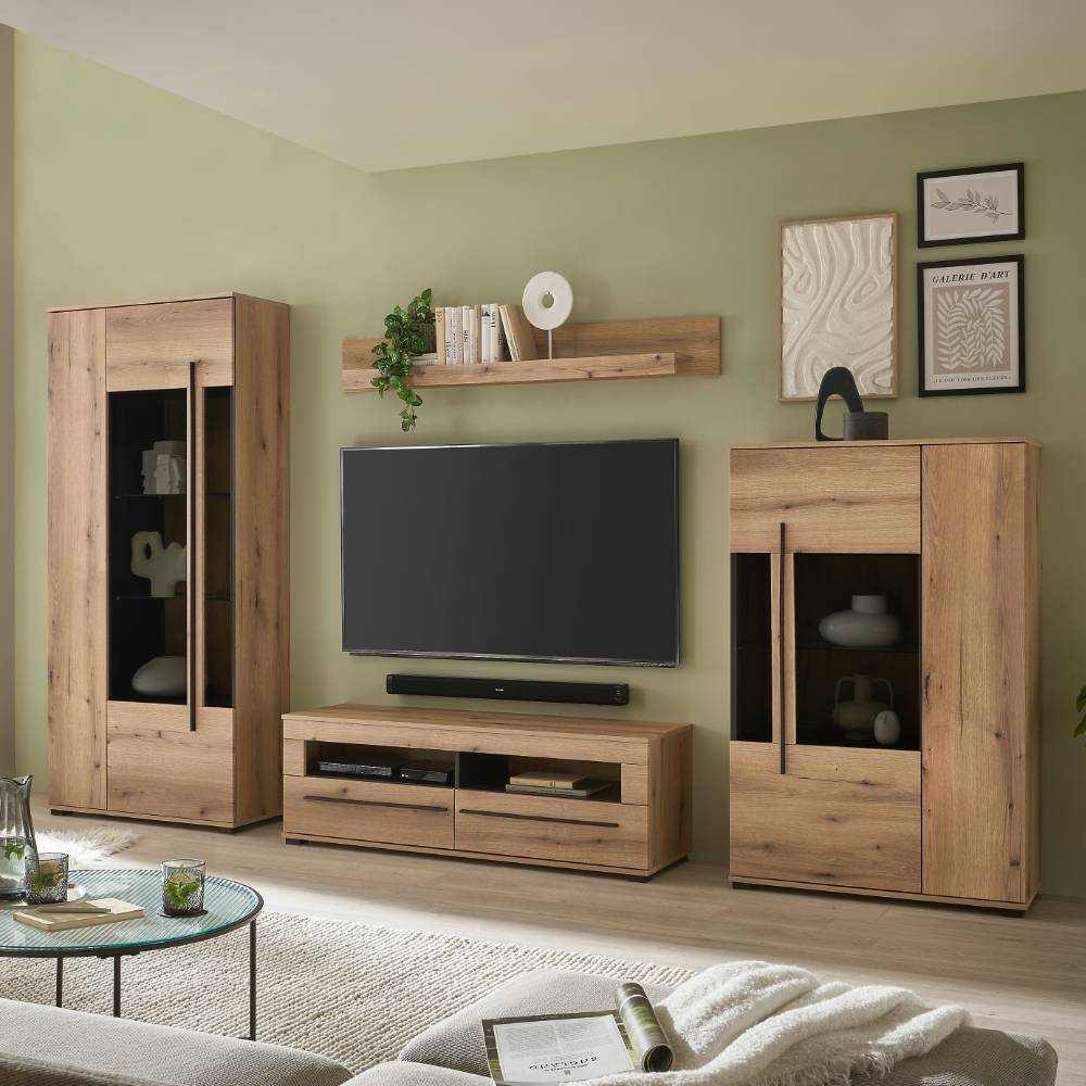 Anbauwand Cemutra in modernem Design - Eichefarben (vierteilig)