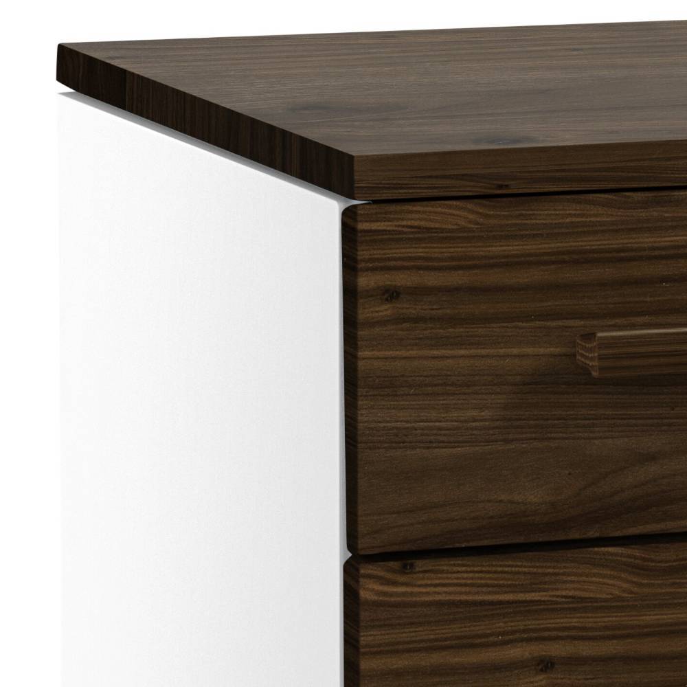 Wohnzimmer Kommode Zajan in Nussbaumfarben & Weiß mit acht Schubladen