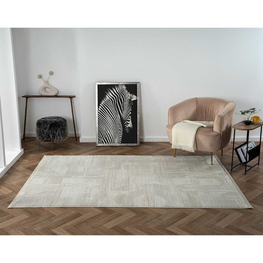 Kurzflor Teppich Ostora in Cremefarben und Beige rechteckig