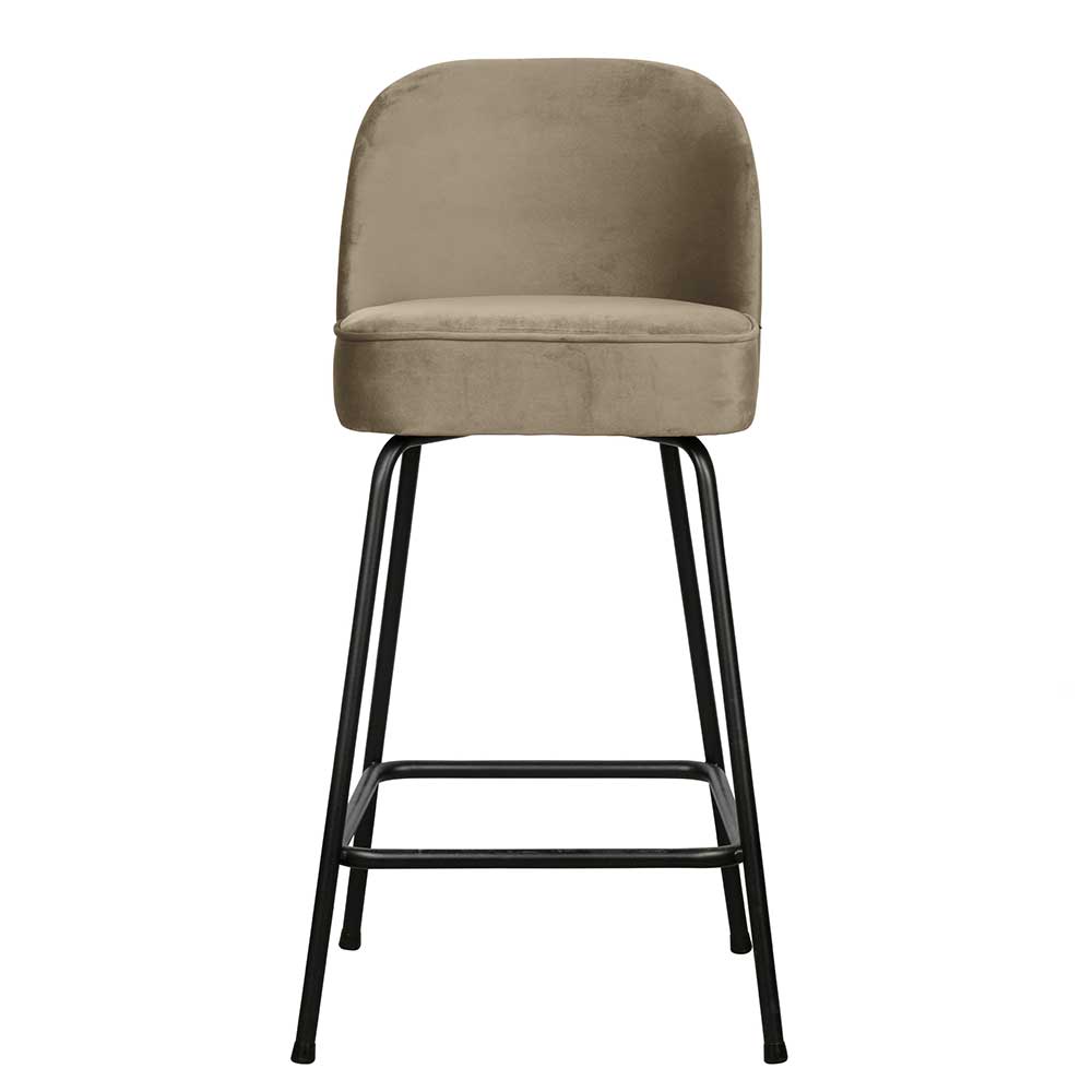 Retrostil Hocker Romitella in Khaki und Schwarz aus Samt und Metall