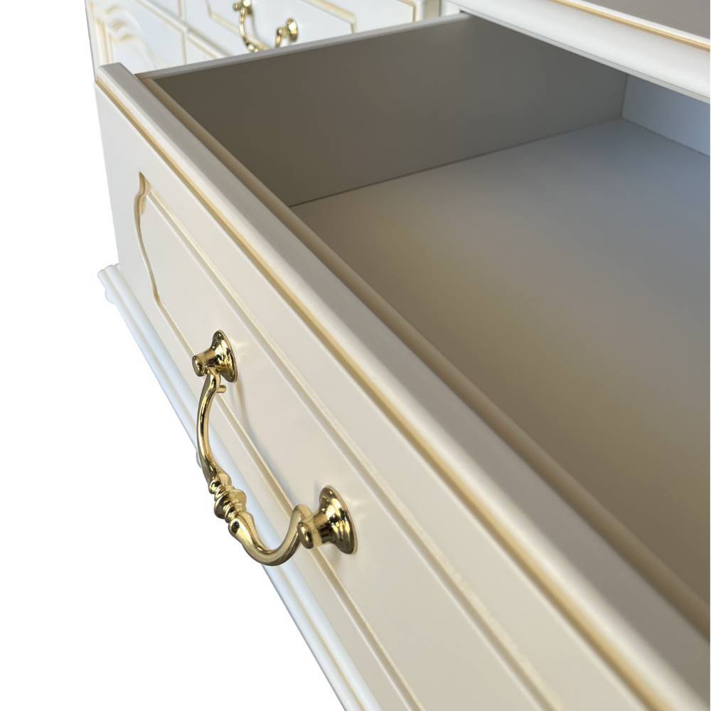 Sideboard Ewana in Antikweiß mit drei Schubladen und Türen