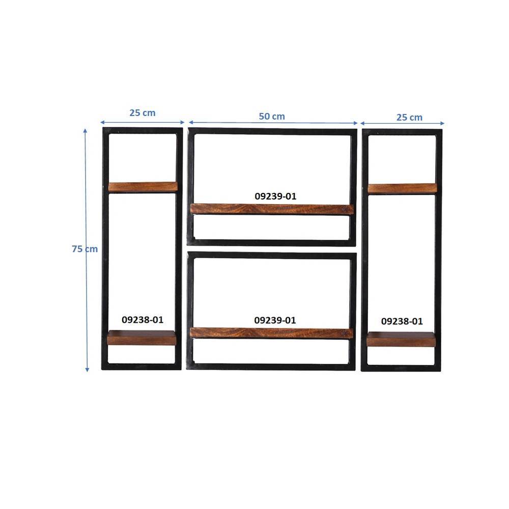 Regal massiv Espanola aus Mangobaum Massivholz und Metall (vierteilig)