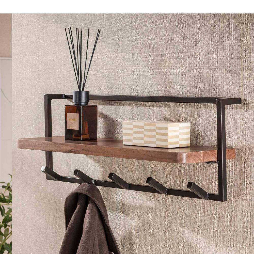 Wandgarderobe Lolona mit Hutablage aus Holz im Industry und Loft Stil