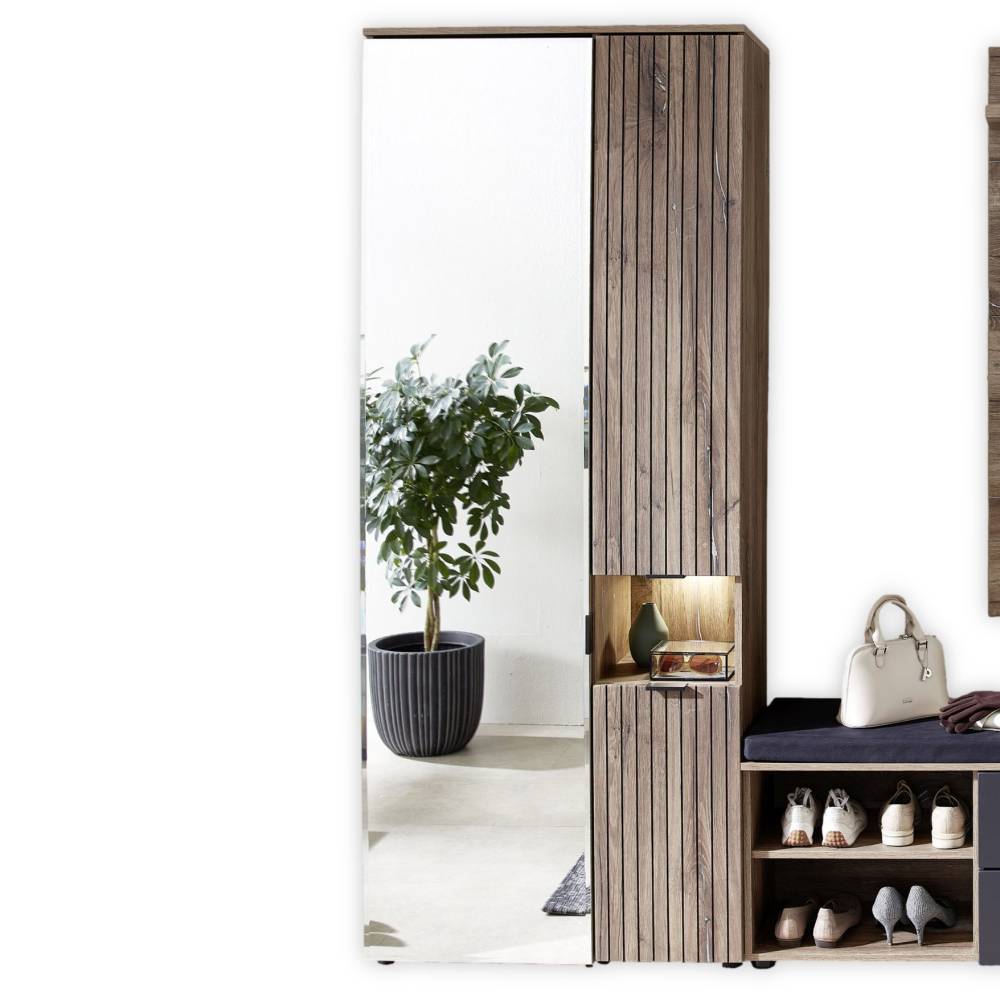 Komplett Garderobe Clusego mit LED Beleuchtung inklusive Sitzpolster (dreiteilig)