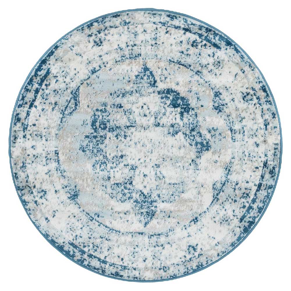 Vintage Teppich rund Nafissa in Hellblau und Cremefarben