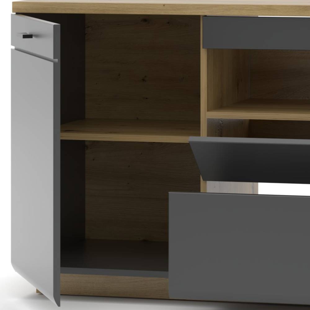 Design Wohnwand Yarisis in Dunkelgrau und Wildeichefarben (achtteilig)
